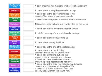 AQA GCSE English Literature Poetry - Love and Relationships Matching Activity