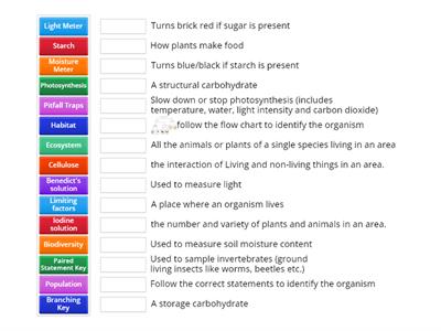 S2 Biodiversity and Photosynthesis Definitions