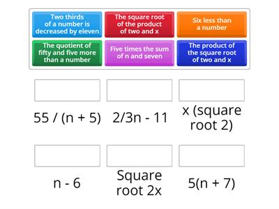 Matching: Verbal Statements to Algebraic Expressions