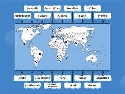 Label the Countries - World Map - 18 countries