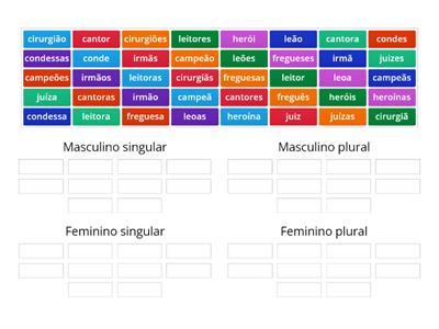 Substantivos: masculino e feminino / singular e plural
