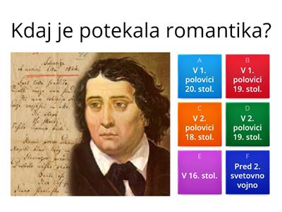 Romantika, F. Prešeren (Utrjevanje znanja)