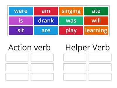 Drag the action and helper verbs to their correct groups: