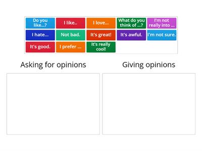 OI2 - U1 Asking for and giving opinions - categorization