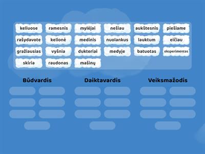 Skiriu kalbos dalis ( daiktavardis, veiksmažodis, būdvardis)