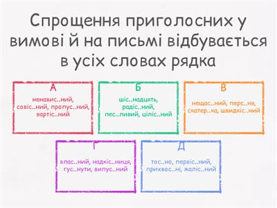 5 клас Спрощення у групах приголосних - Навчальні ресурси