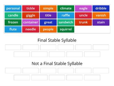 Final Stable Syllable Practice Sort