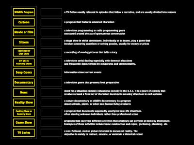 Types of TV Shows Vocabulary List