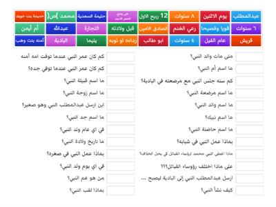 حياة النبي (ص) - مراجعة الصف الاول - منتصف الفصل الاول