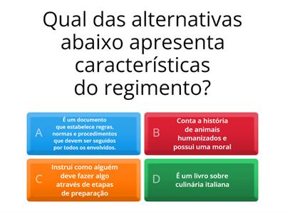 Questionário sobre regimento