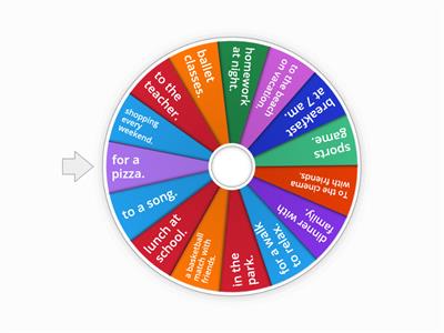 Spin the wheel and complete the sentences with GO, DO, PLAY, LISTEN or HAVE.