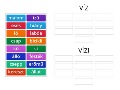 Mots composés / Összetett szavak (VÍZ*** / VÍZI***)