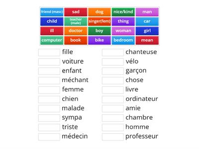 French Y8 Language 1 Bingo