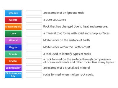 Rocks and Minerals Match Up