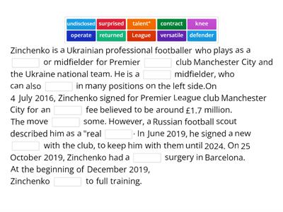 Football - Zinchenko - gap filling