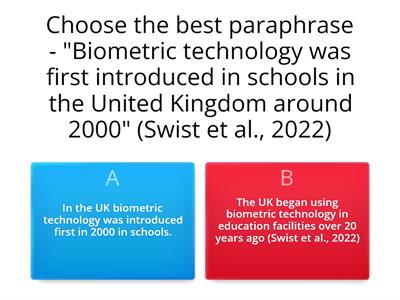 Paraphrasing - revision quiz