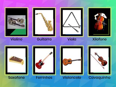 Instrumentos Musicais (move as imagens para cima do nome do instrumento)