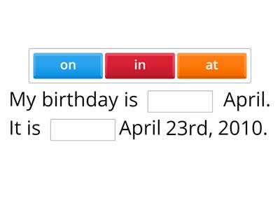 Birthday-Months, years, ordinal numbers 