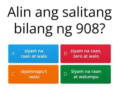 Pagbasa at pagsulat ng bilang sa simbolo at sa salita.