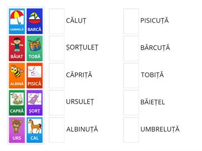 LITERA Ț. CUVINTE ALINTATE. Potrivește cuvântul cu perechea sa „alintată”.