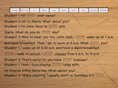 A1. Reading : Two-way Conversation (every day activities)