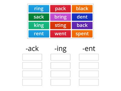 Word Families (ing, ack, ent, ay)