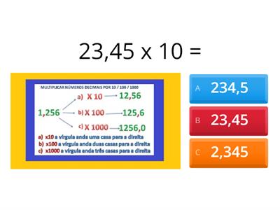 Multiplicação e Divisão de Decimais por 10,  100 e 1000