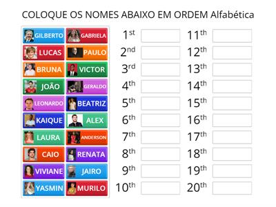 Atividade de Fixação - Ordem Alfabética - 1° C - Prof. Graciele - Colégio Galileu Júnior 