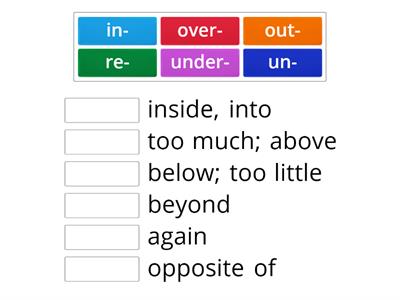 Morphemes: re-, over-, under-, in-, un-, out-