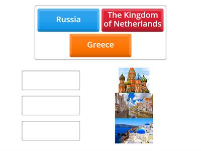Match the names of the countries with the pictures shown on the screen