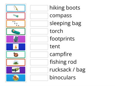 Vocabulary from Pete the Cat goes camping