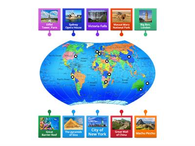 Famous visitor destinations on world map