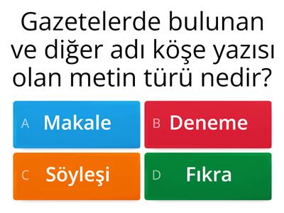 8. Sınıf Türkçe Metin Türleri 