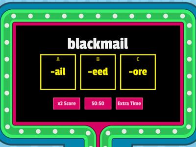 Word Family Gameshow (-ail, -eed, -ore;  5th grade)