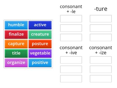 Final Stable Syllables -le, -ture, -ive, -ize