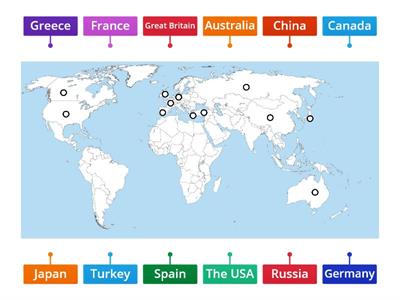 Countries on the world map