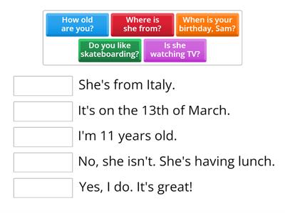 Year 6 - Review - Questions and Answers match