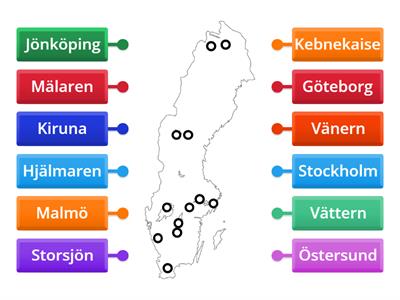 Sverige städer, sjöar och Sveriges högsta berg