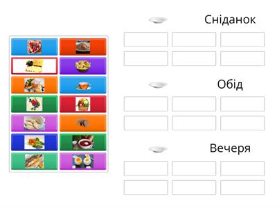 Вправа "Обери їжу для сніданку/обіду/вечері"