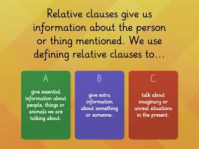 Relative Clauses : defining and non-defining summary