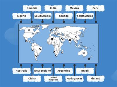 Label the Countries - World Map - 18 countries