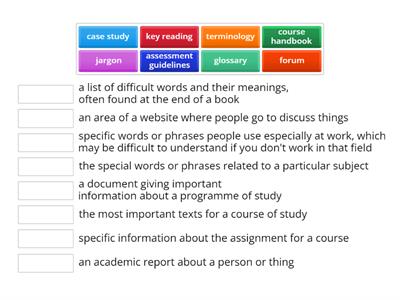 Vocabulary related to courses of study