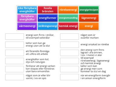 Öva ord och begrepp energi