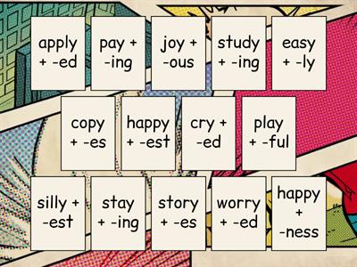 Review 'changing <y> to <i>' suffixing convention (words from The Morphology Project)