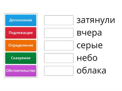 Разбери по членам предложения: Вчера серые облака затянули небо.