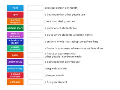 Student Accomodation - Vocabulary