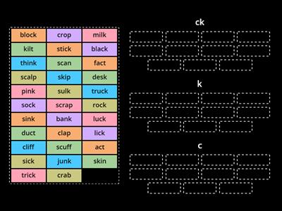 c, k, ck Word Sort