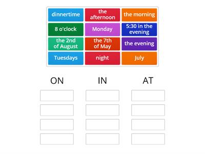 Prepositions of time ON IN AT