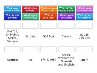 ESOL Literacy/Starter - personal information questions