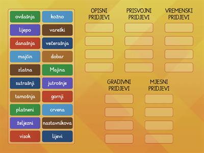 Pridjevi (vrste) - vježba